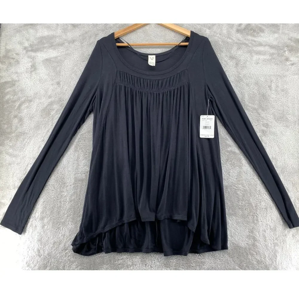 We The Free Black Long Sleeve Swing Tunic Top Ribbed Babydoll Size Large NWT